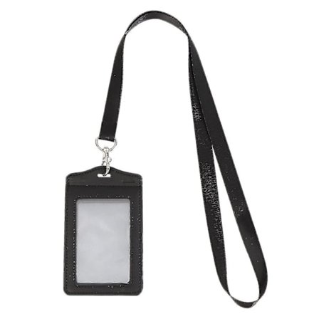 Badgeholder med Lanyard, Visitkortlomme, Lærbadge (svart)