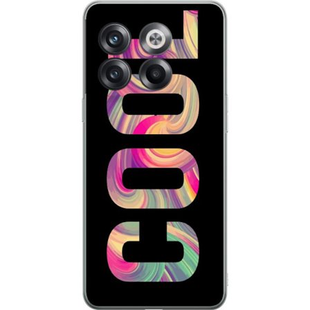 Kompatibelt Mobilskal till OnePlus OnePlus 10T Modern typografisk konst med ordet LOVE i flytande regnbågsfärger mot svart bakgrund med stark visuel