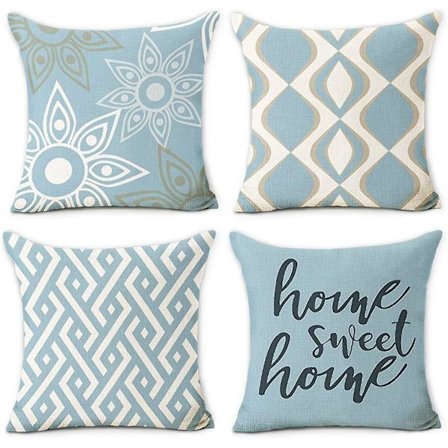 Kotiin koristeelliset tyynynpäälliset 18 x 18 tuumaa, 4 kpl setti, sininen moderni geometrinen pehmeä pellavainen heittotyyny