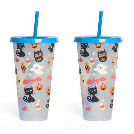 Fargeskiftende glass med lokk og sugerør - 710 ml gjenbrukbar PP Hall