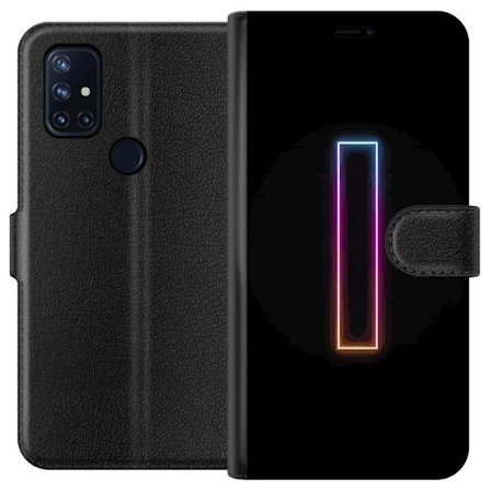 Kompatibel Tegnebogsetui til OnePlus OnePlus Nord N10 5G Minimalistisk neonbogstav I i regnbuefarver mod mørk baggrund