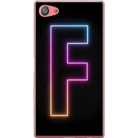 Kompatibelt Mobildeksel til Sony Sony Xperia Z5 Compact Neonbokstav F i rosa, blå og gule lyskanter mot en mørk bakgrunn, grafisk bokstavillustrasjo