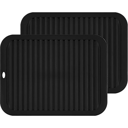 Sæt med 2 multifunktionelle silikone grydelapper, skridsikre, holdbare, sorte, 23 x 30 x 0,6 cm