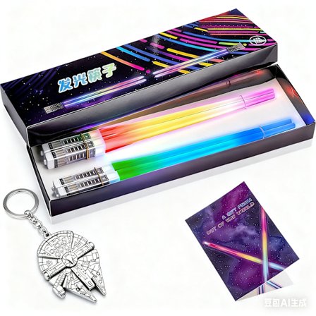 Lysende spisepinner med lyssabel for Star Wars-gavesett, temafestmoro [2 par rødt og blått sett] med flaskeåpner og gave Read_