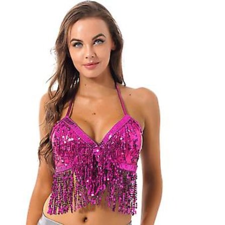 Kvinders Glimmerende Paljetter Perlebesat Polstret BH Top Mave Dans Kostume Festival Rave Party Showgirl Cabaret Performance Clubwear-r (34 B Hvid)
