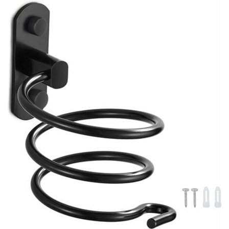 Hårfönshållare Väggmonterad Hårfönshållare i Aluminium Kabelhållare för Kök Badrum Badrumstillbehör (Svart)/NC/