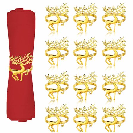 12 stk. Julehjorte Servietringe Sæt (Guld)