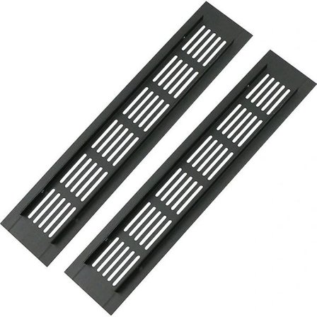 Set med 2 rektangulära ventilationsgaller i aluminium - 250 x 50 mm - Insektsnät för husbil