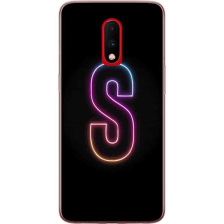 Yhteensopiva Puhelinkuori OnePlus OnePlus 7 Neonkirjain S kirkkaissa pinkissä ja sinisissä sävyissä tummaa taustaa vasten, siisti kirjaintaide ret