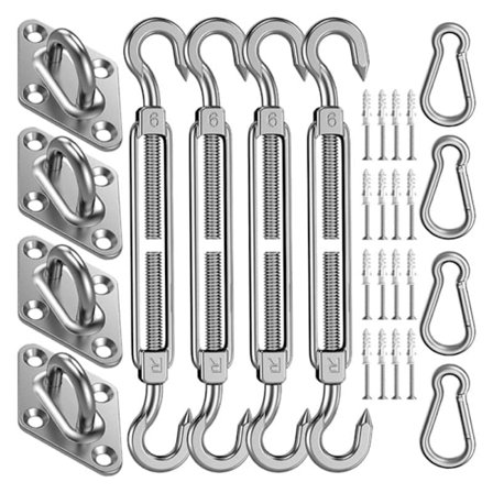 OBOSOE 44 stk. Rustfrit Monteringssæt til Solsejl – Komplet hardwarepakke