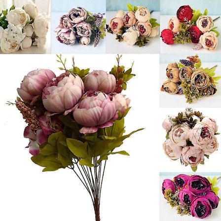Kunstige falske peon silkeblomster bukett vintage fest hjemmeinnredning