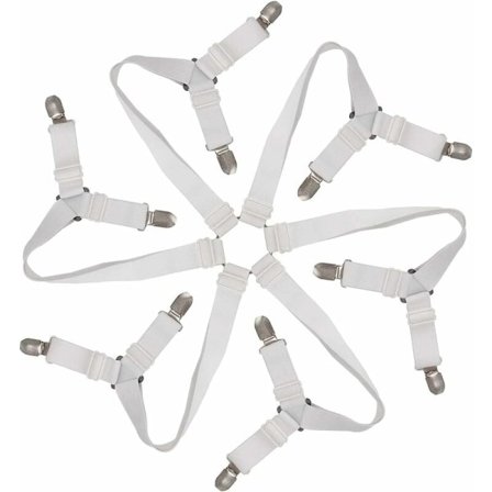 Elastisk lakenstrammer, Justerbare 6-veis lakenklemmer, Sengetøysklemmer, Justerbar strammer for alle runde og firkantede madrasser (Hvit)