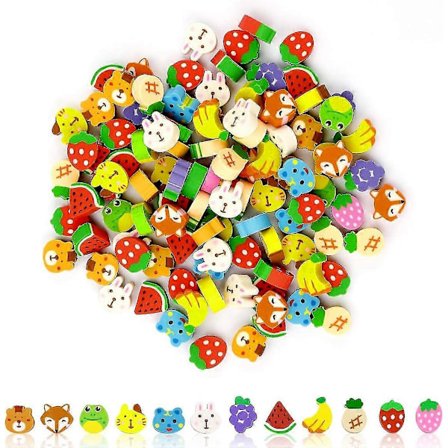 100 kpl Mini Pyyhekumi, Söpö Eläin Hedelmä Muotoinen Lyijykynä Pieni Kumipyyhekumi Opiskelijan Kirjoitustarvikkeet Juhlapalveluksiin, Luokkahuoneen 