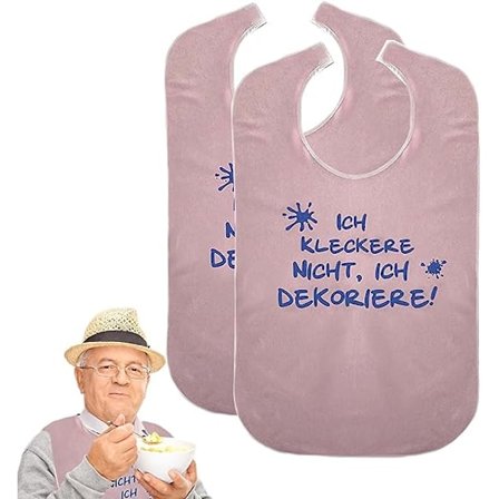 Voksenhagesmæk, 2 stk. ICH KLECKER NICHT, ICH DEKORIERE! Vaskbar seniorhagesmæk Stor hagesmæk Vandtæt seniorhagesmæk Velcro-lukning Lyseblå