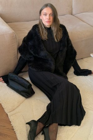 NA-KD Maxikleid mit Rippenstrick und Rollkragen - Weihnachtskleider - Schwarz - M (EU 38-40)