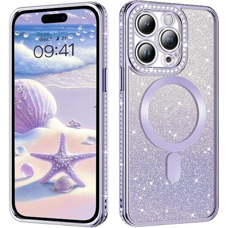 iPhone 14 Pro Kuori 6.1 TuumaaYhteensopiva MagSafe-kanssa Glitter Bling Timanttikoristelu Silikoni Ohut Kellastumista Estävä Suojus Tytöille Naisille,