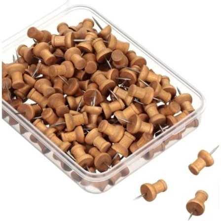 200 stk. trænåle med opbevaringsboks, dekorative trætackere til korktavler, kalendere, fotos, kort, hjem, skole, kontorartikler