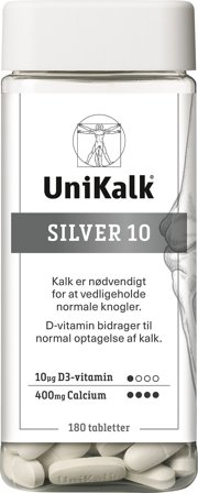 Unikalk Silver 10, Kalk 400 mg og D-vitamin 10 μg 180 tabl., Helse & Madvarer, Vitaminer, D-vitamin