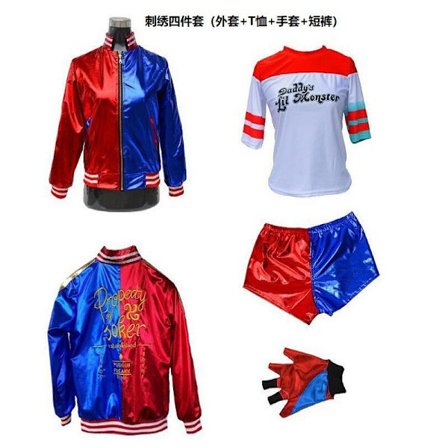 Harley Quinn Kostym för Kvinnor | Joker Girl Cosplay Halloween Party Outfit & Cosplay-Tryckt Fyrdelad Set-130 130{FY}