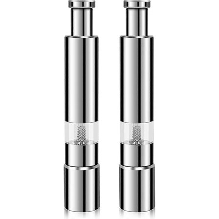 Salt- og peberkværnsæt, salt- og peberkværn i rustfrit stål, enhåndsbetjening, salt- og peberkværn 2-pak