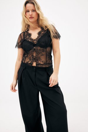 NA-KD Topp i jersey med spets - Festtoppar - Svart - L