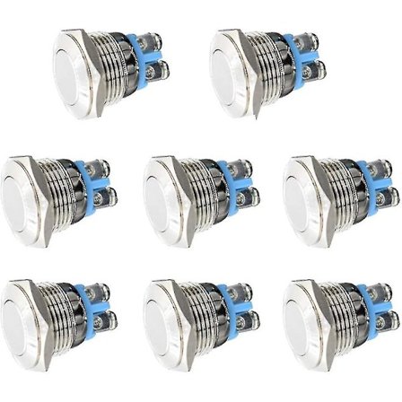 Momentær Metal Trykknapkontakt 12v 8 stk 16mm Til Vandtæt Marine Bil Campingvogn Lastbil Båd