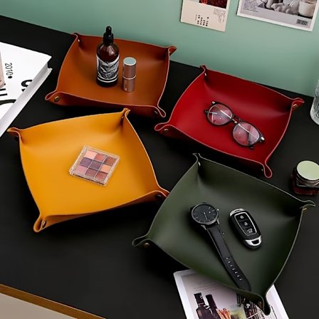 Opbevaringsboks i læder, bakke til organisering af smykker og kosmetik til skrivebordet, bakke til opbevaring af nøgler, opbevaringsboks i læder til 