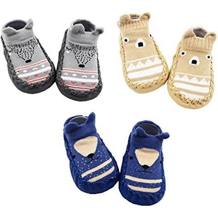 3 par baby drenge piger indendørs hjemmesko skridsikre sokker sko