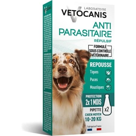 VETOCANIS 2 Lopp- och antikickpipetter - För hundar 10-20 kg - 2x 1 månadskydd