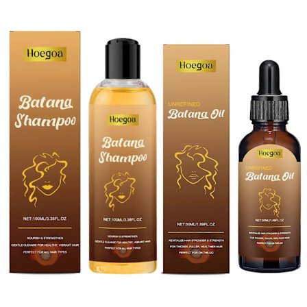 Batana Olja Hårväxt Schampo & Batana Olja Set: Naturligt Schampo mot Håravfall & Essentiell Olja för Tunt Hår för Kvinnor och Män - Daglig Hårvård 
