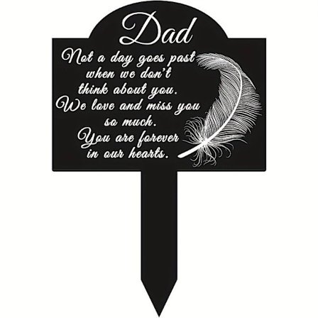Mindesmærke for far på kirkegården - Akrylplade med fjer