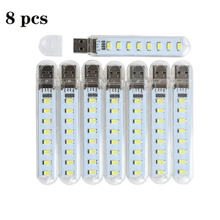 8 stk. USB bærbar strimmel lys mini bog lampe 8 led nat L