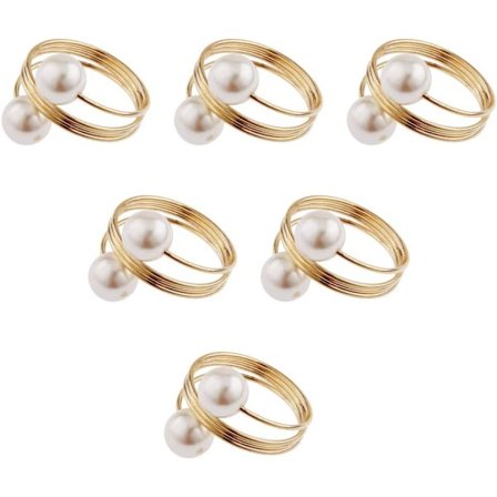 Set med 6 serviettringer med perler, bordpynt, gullfarget