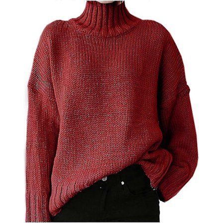 Dame Casual Langermet Mock Neck Genser Ensfarget Komfortabel Oversized Polokrage Strikkegensere