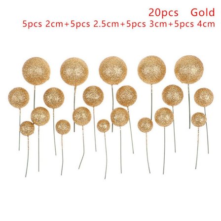 20 stk. kake topper med kuler, kakedekorasjon GULLFARGET