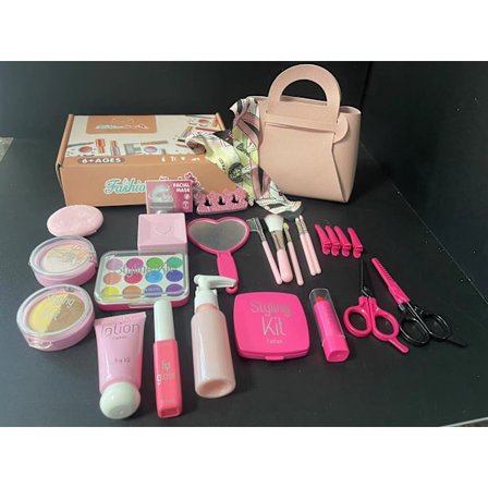 Sminkeleker for barn, sminkesett for jenter, ikke-smittende leker, med veske