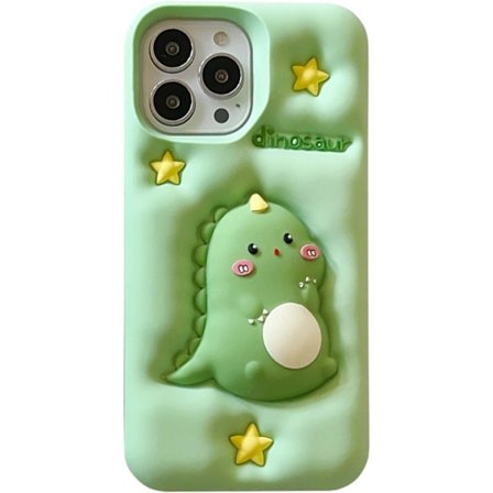 3D Dinosaur Etui, Tegneserie Søt Kawaii Karakter Morsom Trykkende Dinosaur Barn Tenåringer Jenter Kvinner Støtsikker Myk Silikon Etui for iPhone 16 