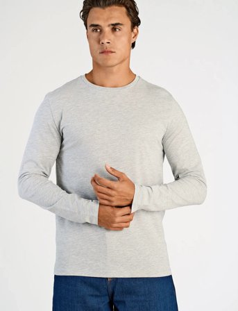 Lindbergh Basic O-Neck Stretch Tee L/S - Grey - L