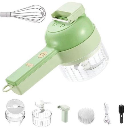 4-i-1 Elektrisk Grønnsakskutter Sett Håndholdt Trådløs Elektrisk Hvitløkshakker Matbereder