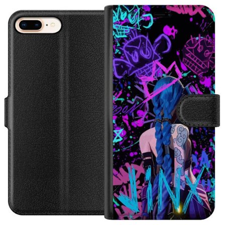 Yhteensopiva Lompakkokotelo Apple Apple iPhone 7 Plus Värikäs graffitipiirustus, jossa on sinipäinen hahmo urbaanissa katutaidetyylissä