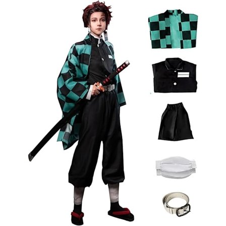 Anime Tanjiro Cosplay Kostyme Herre Kimono Dress Halloween Party Kostyme Størrelse L