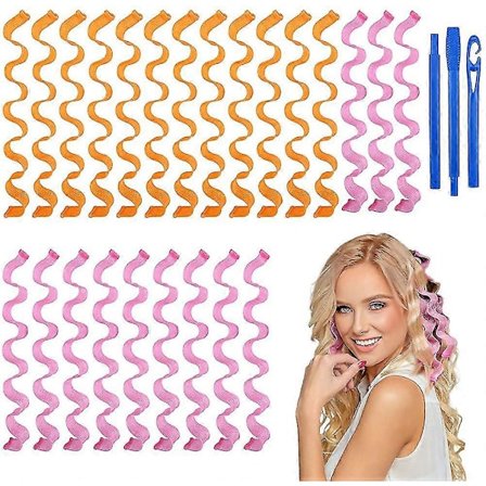 24 stk. 50 cm Hårruller for langt hår. Ingen varme spiral krøller. Styling kit med kroker for kvinner og jenter.