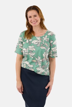 JENSEN - Kortærmet T-shirt - Grøn - Blomsterprint