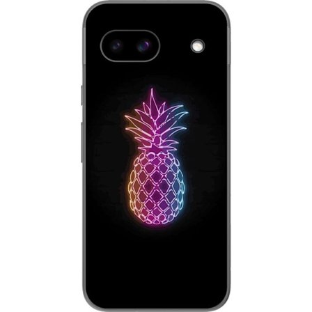Kompatibel Mobilcover til Google Google Pixel 8a Neon illustration af ananas i farverigt lys mod sort baggrund