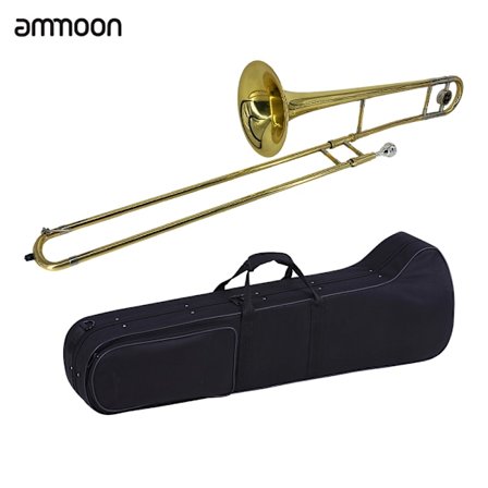 ammoon Alt Trombon Mässing Guld Lack Bb Ton B platt Blåsinstrument med Kopparnickel Munstycke Fodral