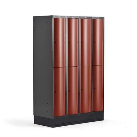 Kleiderspind CURVE mit Sockel, 4 Module/2 Türen, 1890 x 1200 x 550 mm, Herbstrot