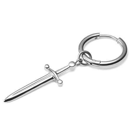 Sølvfarvet Titanium Hoop Ørering Med Sværd Vedhæng til mænd - Hoop øreringe m. vedhæng