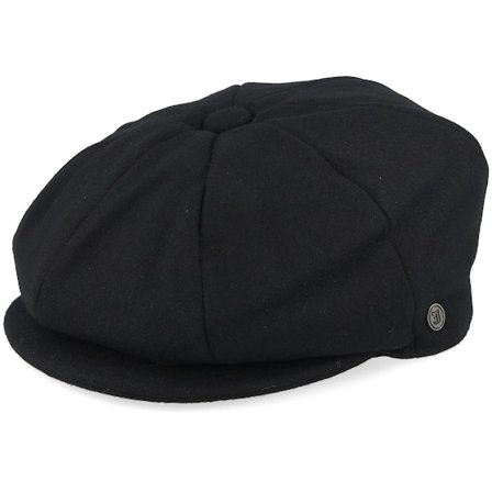 Jaxon & James - Schwarz flatcap Cap - Melton Wool Newsboy Cap Black Snap Cap @ Hatstore