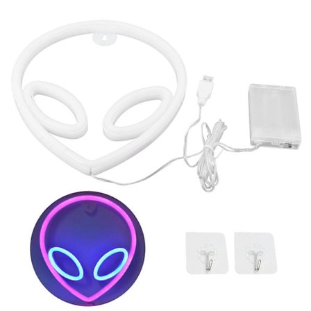Unik Alien Neon Lampa Batteri/USB Drivet Dekorativ LED Neon Skylt Väggdekoration Rosa Blå