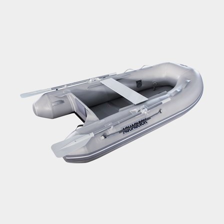 Bote inflable / balsa neumática Aquaquick 300, suelo de madera, gris + remos + bomba + kit de reparación